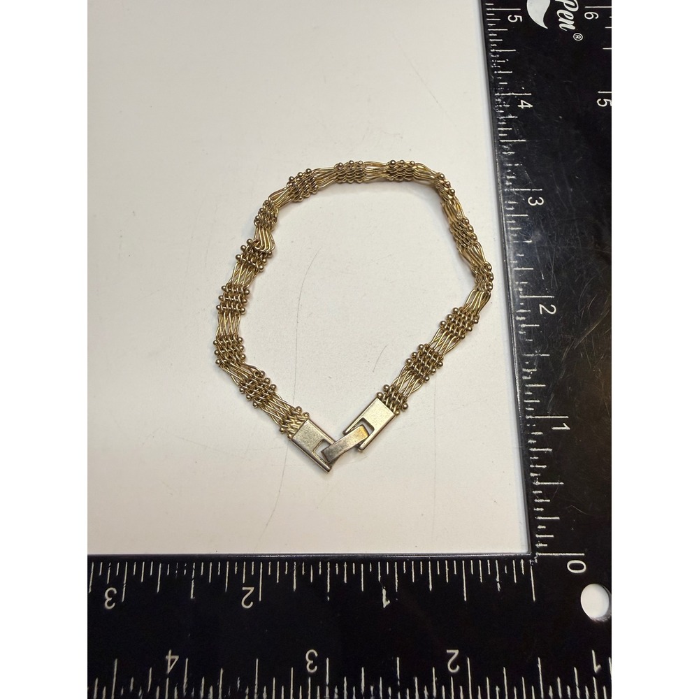 Gold Tone‎ Multi Strand Mesh Link Bracelet Fold Over Clasp 7 Inch Textured Woven